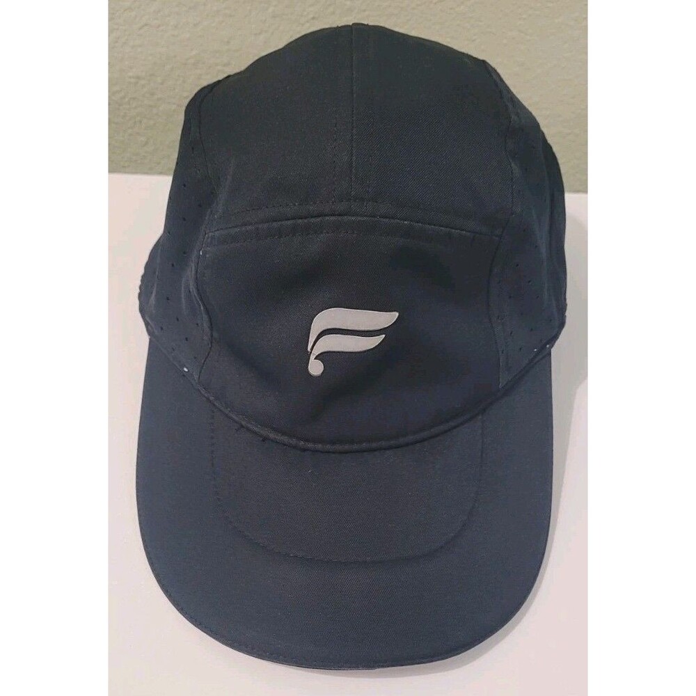 Fabletics Athletic Hat Adjustable Strap  Black White Logo 5 Panel Running Yoga